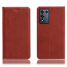 Leather Case Stands Flip Cover Holder H02P for Oppo K9S 5G Brown