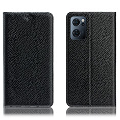 Leather Case Stands Flip Cover Holder H02P for Oppo Reno7 5G Black
