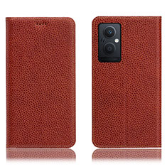 Leather Case Stands Flip Cover Holder H02P for Oppo Reno7 Lite 5G Brown