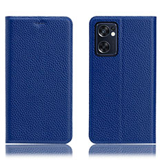 Leather Case Stands Flip Cover Holder H02P for Oppo Reno7 SE 5G Blue
