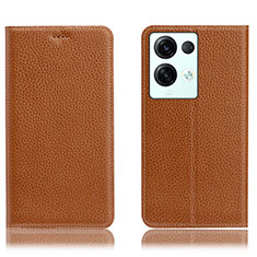 Leather Case Stands Flip Cover Holder H02P for Oppo Reno8 Pro+ Plus 5G Light Brown