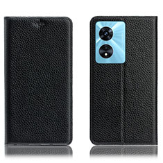 Leather Case Stands Flip Cover Holder H02P for Oppo Reno8 T 5G Black