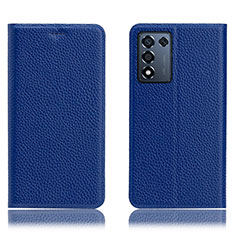 Leather Case Stands Flip Cover Holder H02P for Realme Q3s 5G Blue