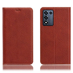 Leather Case Stands Flip Cover Holder H02P for Realme Q3s 5G Brown