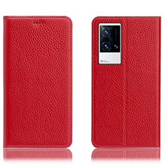 Leather Case Stands Flip Cover Holder H02P for Vivo iQOO 8 5G Red