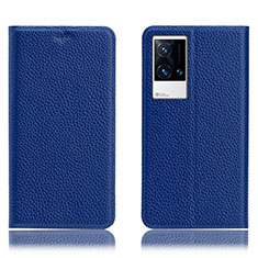 Leather Case Stands Flip Cover Holder H02P for Vivo iQOO 8 Pro 5G Blue