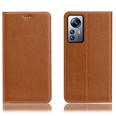 Leather Case Stands Flip Cover Holder H02P for Xiaomi Mi 12 Lite 5G Light Brown