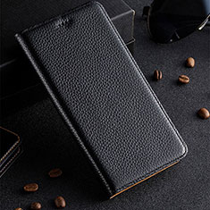 Leather Case Stands Flip Cover Holder H02P for Xiaomi Redmi 9 Prime India Black