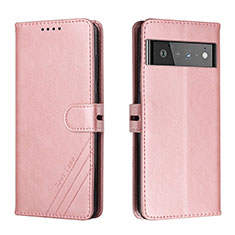 Leather Case Stands Flip Cover Holder H02X for Google Pixel 6 5G Rose Gold