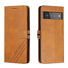 Leather Case Stands Flip Cover Holder H02X for Google Pixel 6 Pro 5G Light Brown