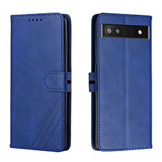 Leather Case Stands Flip Cover Holder H02X for Google Pixel 6a 5G Blue