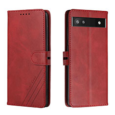 Leather Case Stands Flip Cover Holder H02X for Google Pixel 6a 5G Red