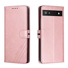 Leather Case Stands Flip Cover Holder H02X for Google Pixel 6a 5G Rose Gold