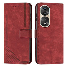 Leather Case Stands Flip Cover Holder H02X for Huawei Honor 70 Pro+ Plus 5G Red