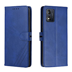 Leather Case Stands Flip Cover Holder H02X for Motorola Moto E13 Blue