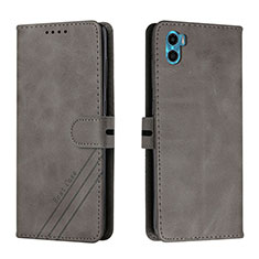 Leather Case Stands Flip Cover Holder H02X for Motorola Moto E22S Gray