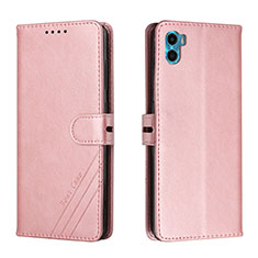 Leather Case Stands Flip Cover Holder H02X for Motorola Moto E22S Rose Gold