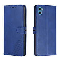 Leather Case Stands Flip Cover Holder H02X for Motorola Moto E32 India Blue