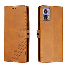 Leather Case Stands Flip Cover Holder H02X for Motorola Moto Edge 30 Lite 5G Light Brown