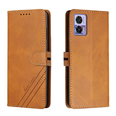 Leather Case Stands Flip Cover Holder H02X for Motorola Moto Edge 30 Neo 5G Light Brown