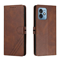 Leather Case Stands Flip Cover Holder H02X for Motorola Moto G 5G (2023) Brown