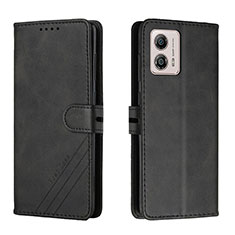 Leather Case Stands Flip Cover Holder H02X for Motorola Moto G53 5G Black