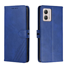 Leather Case Stands Flip Cover Holder H02X for Motorola Moto G53 5G Blue