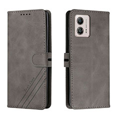 Leather Case Stands Flip Cover Holder H02X for Motorola Moto G53 5G Gray