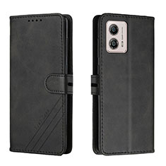 Leather Case Stands Flip Cover Holder H02X for Motorola Moto G53j 5G Black