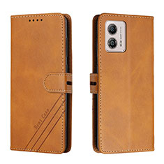 Leather Case Stands Flip Cover Holder H02X for Motorola Moto G53j 5G Light Brown