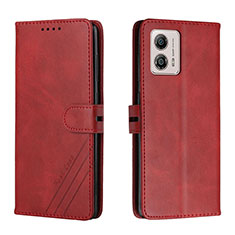 Leather Case Stands Flip Cover Holder H02X for Motorola Moto G53y 5G Red