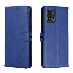 Leather Case Stands Flip Cover Holder H02X for Motorola Moto G72 Blue