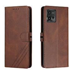 Leather Case Stands Flip Cover Holder H02X for Motorola Moto G72 Brown