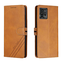 Leather Case Stands Flip Cover Holder H02X for Motorola Moto G72 Light Brown