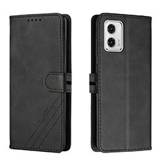 Leather Case Stands Flip Cover Holder H02X for Motorola Moto G73 5G Black