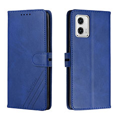 Leather Case Stands Flip Cover Holder H02X for Motorola Moto G73 5G Blue