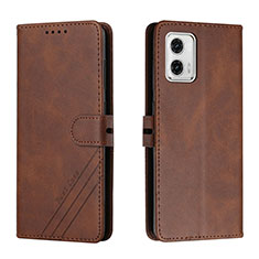 Leather Case Stands Flip Cover Holder H02X for Motorola Moto G73 5G Brown
