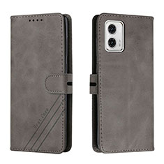 Leather Case Stands Flip Cover Holder H02X for Motorola Moto G73 5G Gray