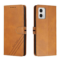 Leather Case Stands Flip Cover Holder H02X for Motorola Moto G73 5G Light Brown