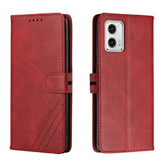 Leather Case Stands Flip Cover Holder H02X for Motorola Moto G73 5G Red