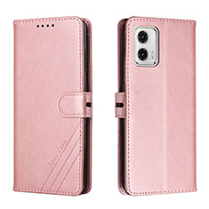 Leather Case Stands Flip Cover Holder H02X for Motorola Moto G73 5G Rose Gold