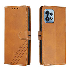 Leather Case Stands Flip Cover Holder H02X for Motorola Moto X40 5G Light Brown