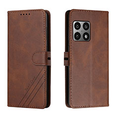 Leather Case Stands Flip Cover Holder H02X for OnePlus 10 Pro 5G Brown