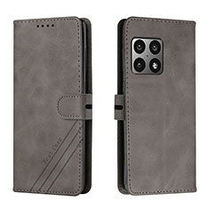 Leather Case Stands Flip Cover Holder H02X for OnePlus 10 Pro 5G Gray