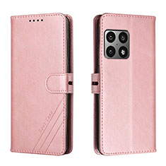 Leather Case Stands Flip Cover Holder H02X for OnePlus 10 Pro 5G Rose Gold