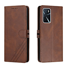 Leather Case Stands Flip Cover Holder H02X for Oppo A53s 5G Brown