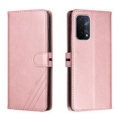 Leather Case Stands Flip Cover Holder H02X for Oppo A54 5G Rose Gold