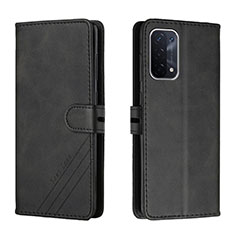 Leather Case Stands Flip Cover Holder H02X for Oppo A74 5G Black