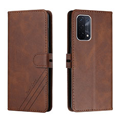 Leather Case Stands Flip Cover Holder H02X for Oppo A74 5G Brown