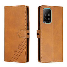 Leather Case Stands Flip Cover Holder H02X for Oppo A94 5G Light Brown